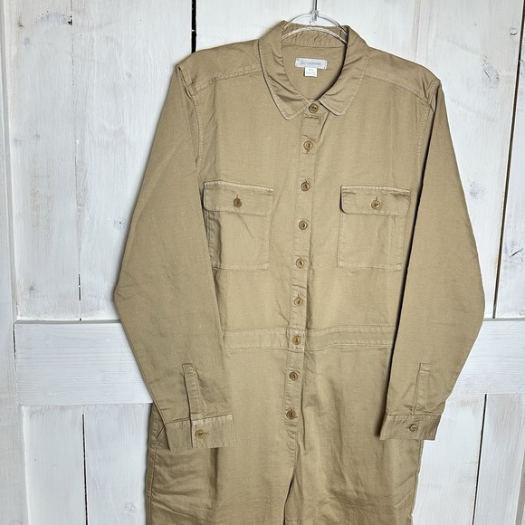 Outerknown S.E.A. Suit Women's Button Front Jumpsuit Linen Blend Sz M Tan NWOT - Picture 4 of 11